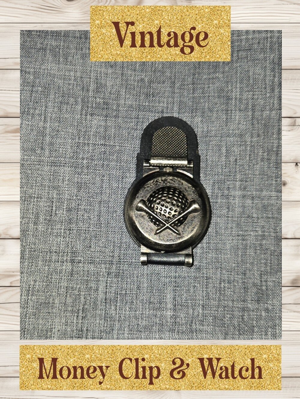 Vintage Golf Themed Money Clip & Watch Combo